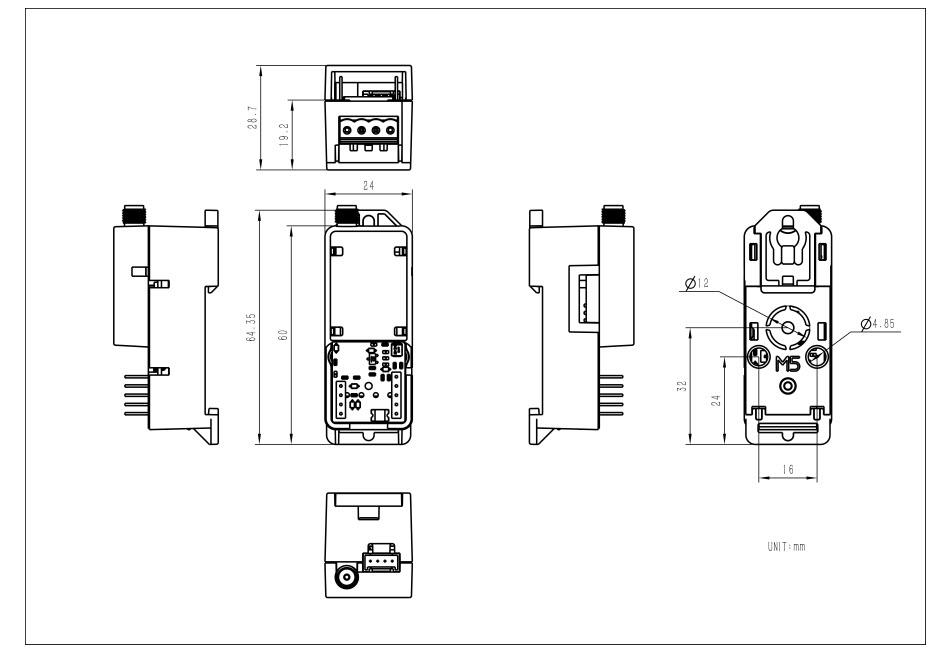 Mechanical Drawing - M5Stack Atom DTU NBIoT2 Wireless Data Transmission Units