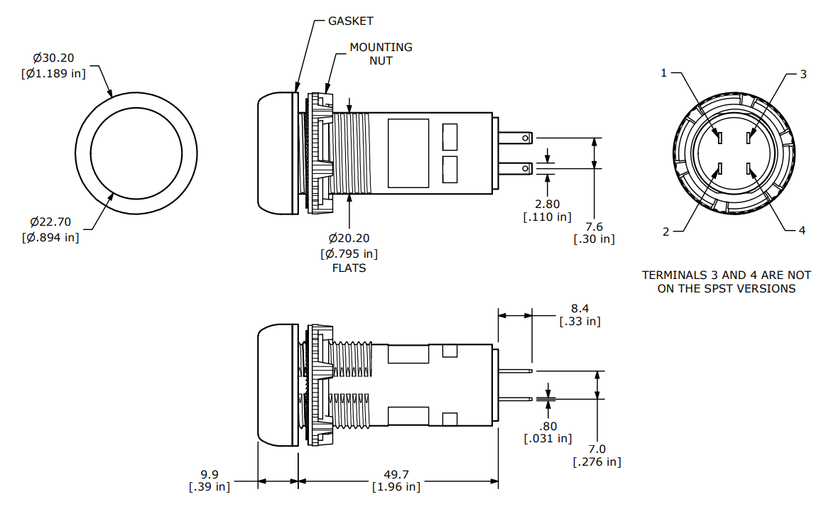 Mechanical Drawing - E-Switch PBA22 Pushbutton Switches