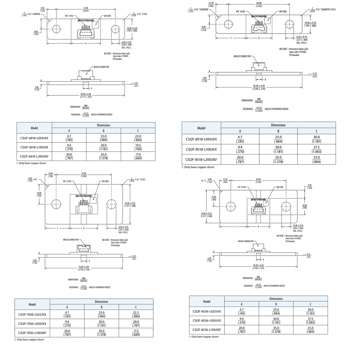 Mechanical Drawing - Bourns CSI2F Current Sense Resistor Modules