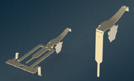 Spring leaf brush contact as shipped (left) and formed for insertion