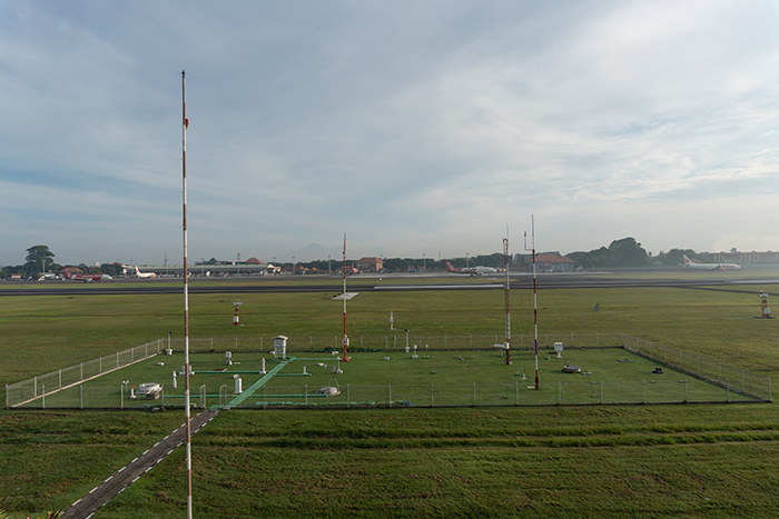 BADUNG/BALI-DECEMBER 07 2017: A landscape of Meteorological garden at Ngurah Rai Airport Bali in the morning when the sky full grey cirrus clouds