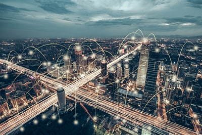 Aerial view of city network of Beijing skyline