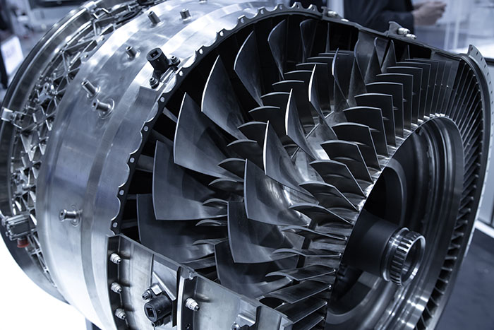Cross-section of an airplane turbine.