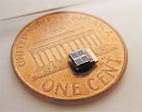 A millimeter-sized solar energy harvesting sensor.