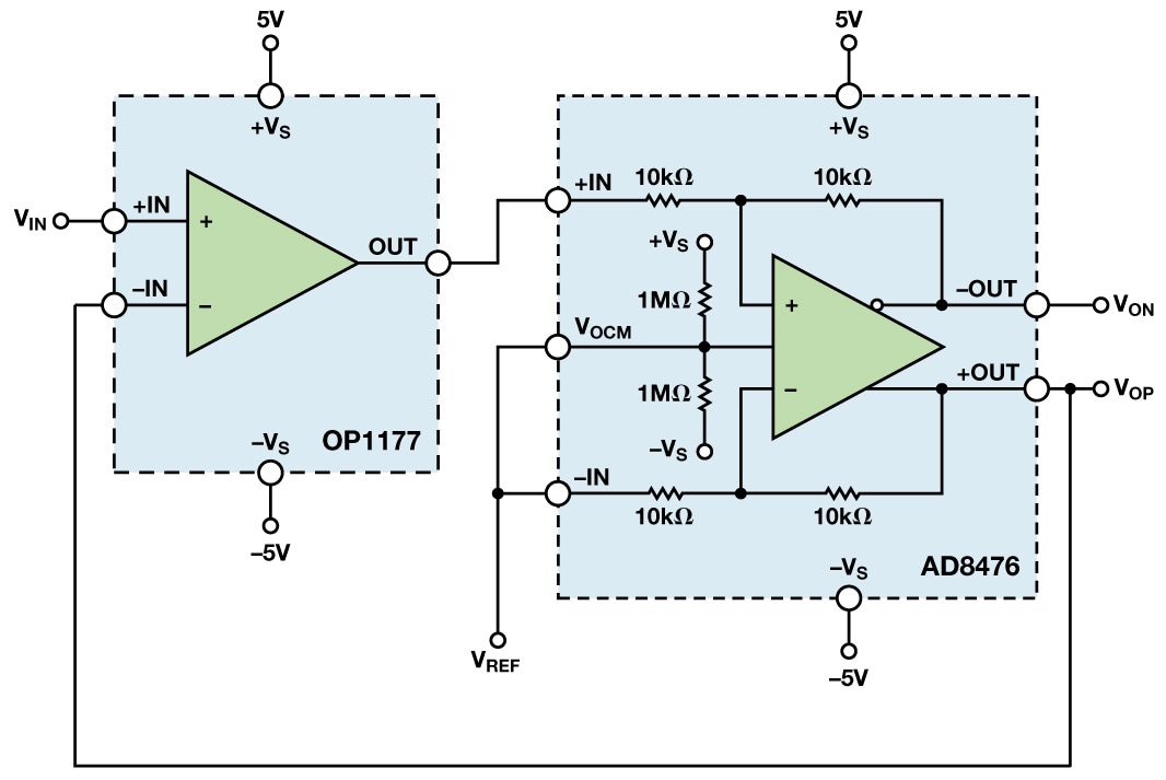 Figure 2: Improved single-ended-to-differential converter. Figure 2: Improved single-ended-to-differential converter.