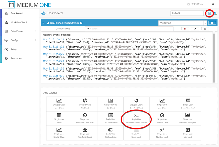 Real Time Events Stream Widget Display