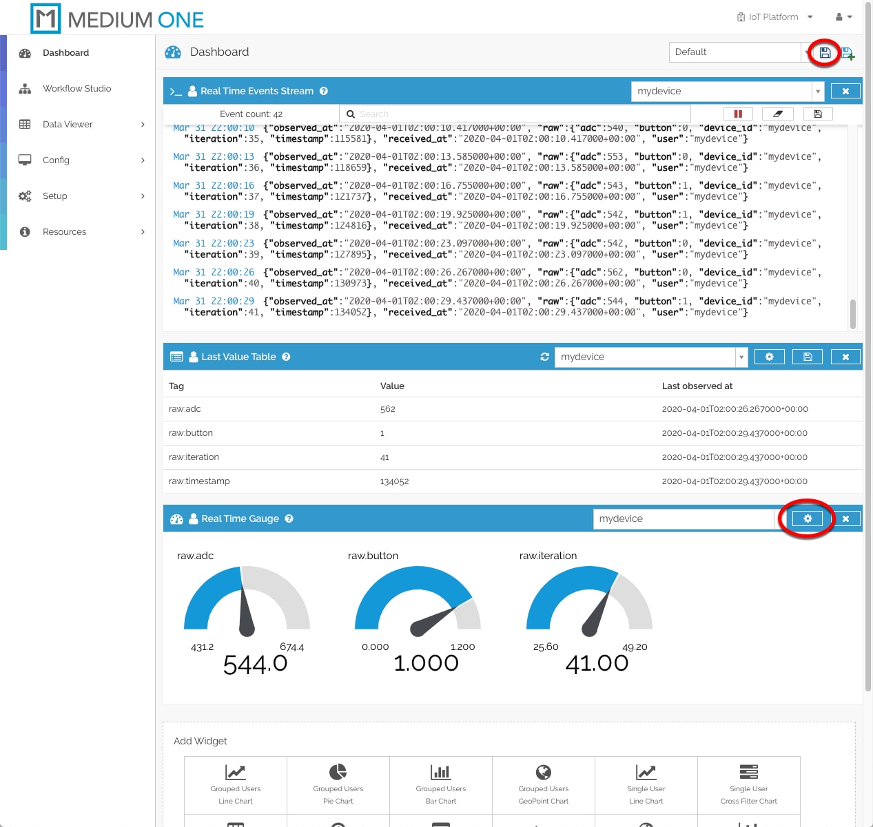 Real Time Gauge Widgets Added to Dashboard