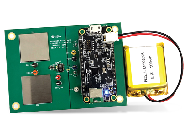 The MAX86150 Evaluation Kit provides a proven platform to evaluate the MAX86150 Integrated Photoplethysmogram (PPG) and Electrocardiogram (ECG) Bio-Sensor Module.