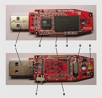 The internal components of a typical USB Flash Drive