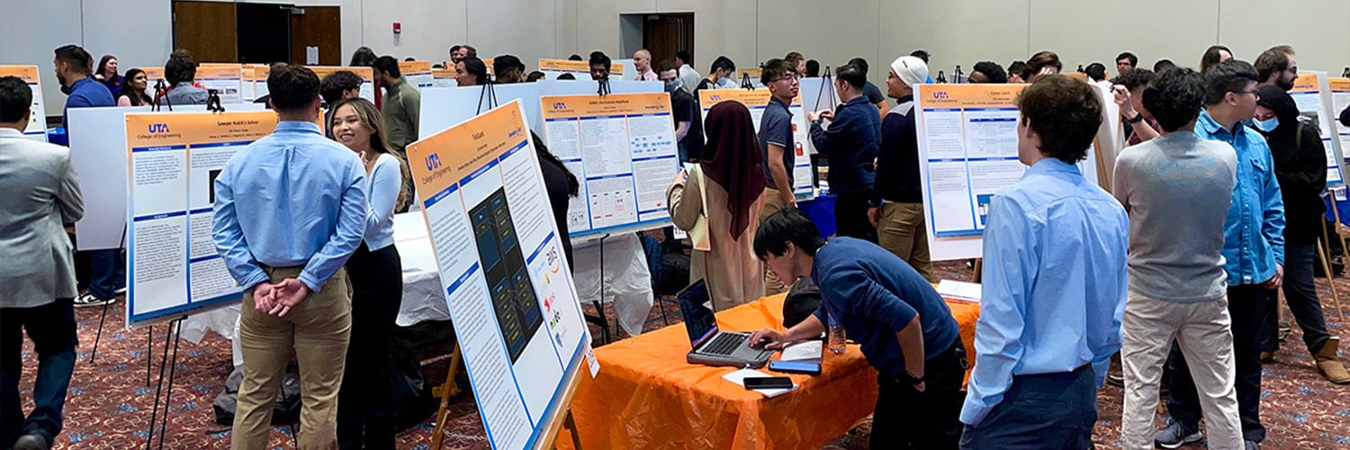 Students presenting their projects at a UTA event